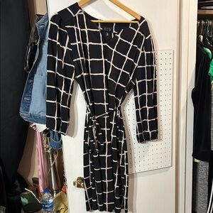 ADAY Black and White Grid Pattern Dress